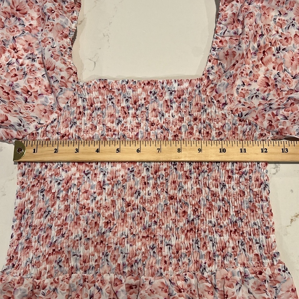 Floral Pink Long Maxi Smocked Dress Ruffle Sleeves Size Small - Picture 5 of 6